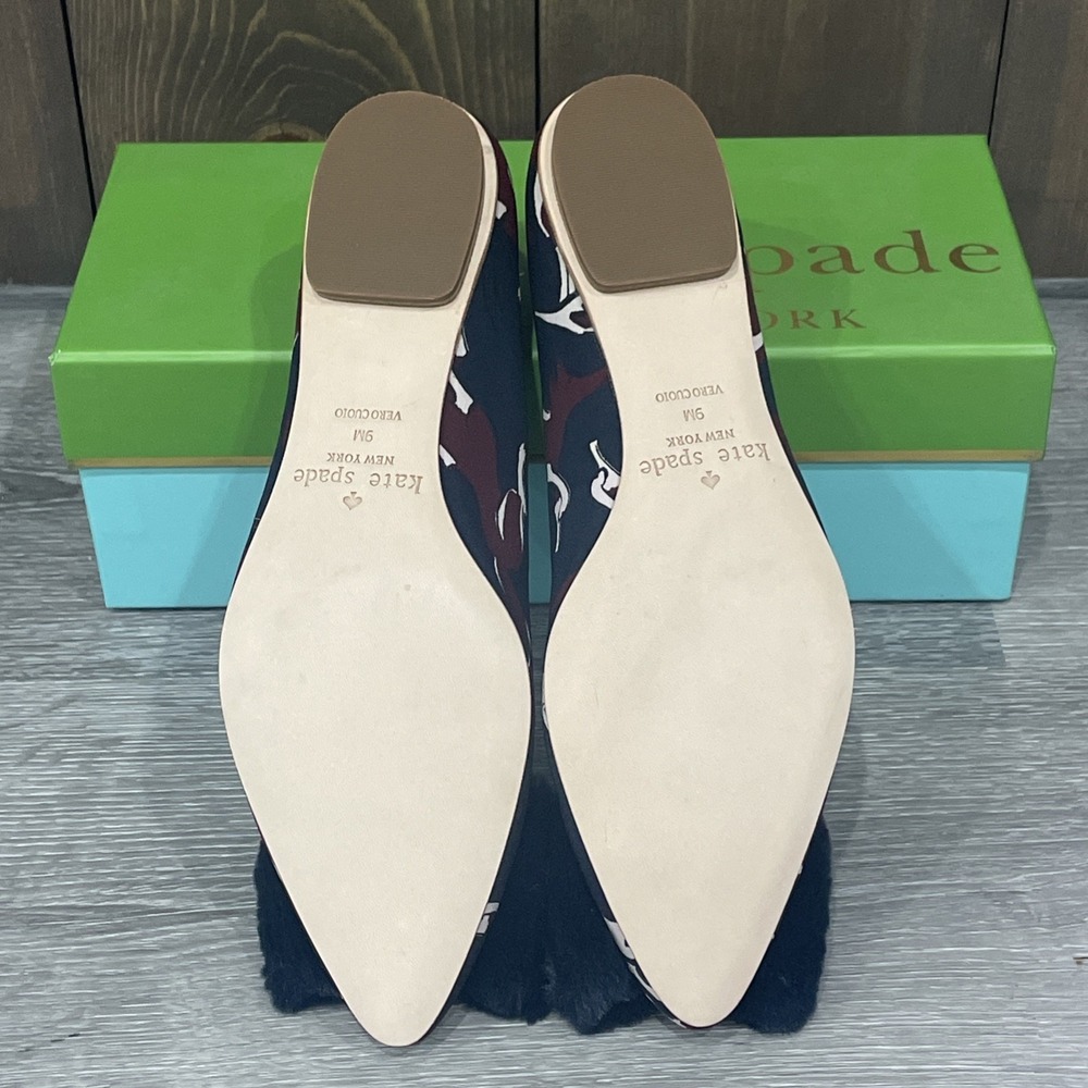 NEW Kate Spade Elen Fox Glen Pom Ballet Flats Navy Burgundy Size 9 New in Box - Picture 4 of 7